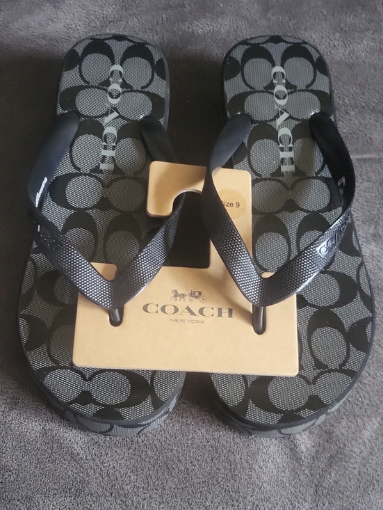 Coach Shoes - NWT🖤 Coach Signature Monogram Logo Black Wedge Flip-Flops! Size 9. 🐎